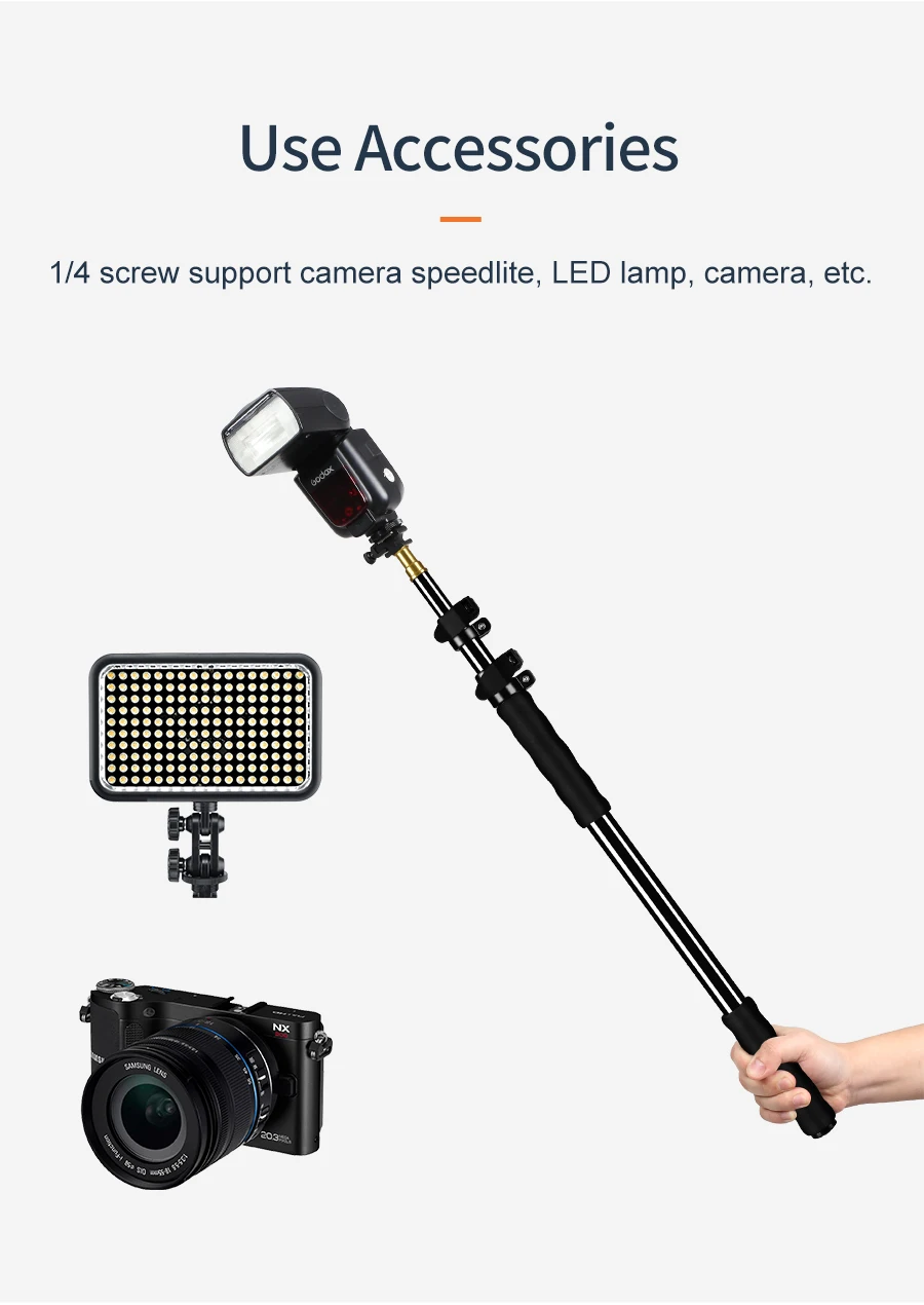 25.5"-62" / 62-157cm Extension Support Rod photography Flash Speedlite Stick Rod