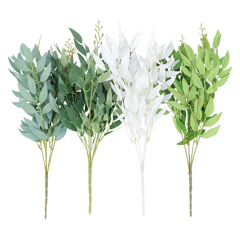 Silk Artificial Willow Bouquet Fake Green Leaves for Wedding Home Garden Vase Decoration Jungle Party DIY Plants Wreath