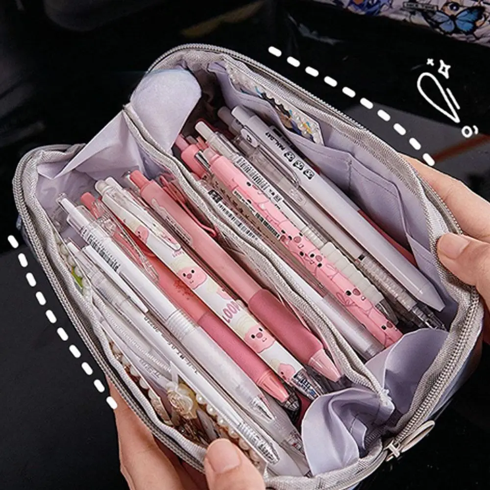 여학생용 대용량 펜 가방, 연필 케이스, 여아용 틈새 높은 외관, 다층 문구 보관 정리함