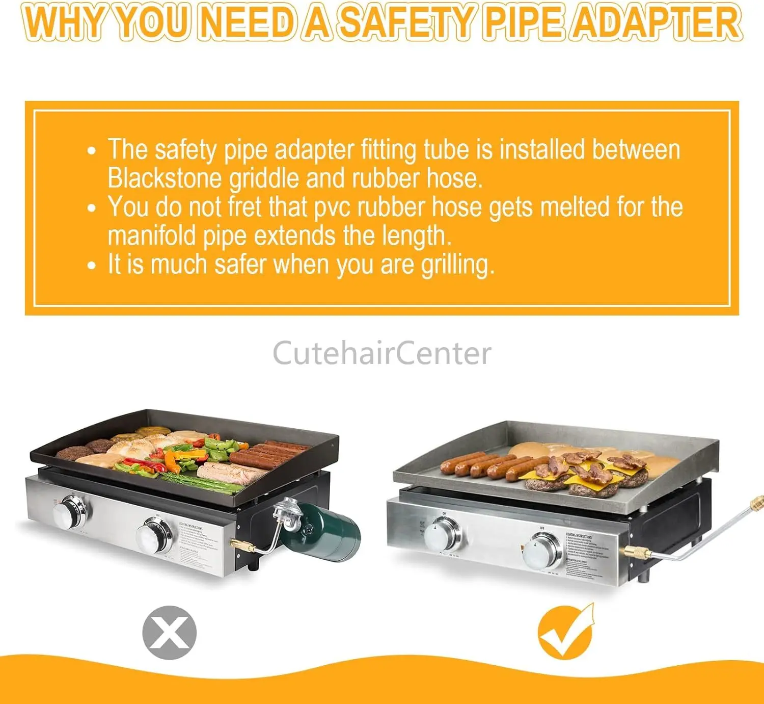 1set 10" Extension Propane 135&deg; Elbow Safety Pipe Adapter Connection +1/4" Quick Connect Plug for Blackstone 17" & 22" Griddle