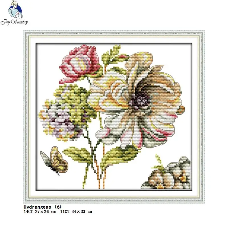 Joy Sunday Flower Pattern Rose Cross Stitch Set 14CT Count 11CT White Cloth Printing Needle And Thread Embroidery Kit Home Decor cross stitch kit,cross stitch tools