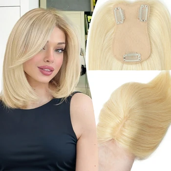 Toppers di veri capelli umani per donne Quotidiano 360 ° Pezzi di capelli 3D con clip per parte centrale di aggiornamento dei capelli diradati nella frangia 20, 25, 30, 35 cm