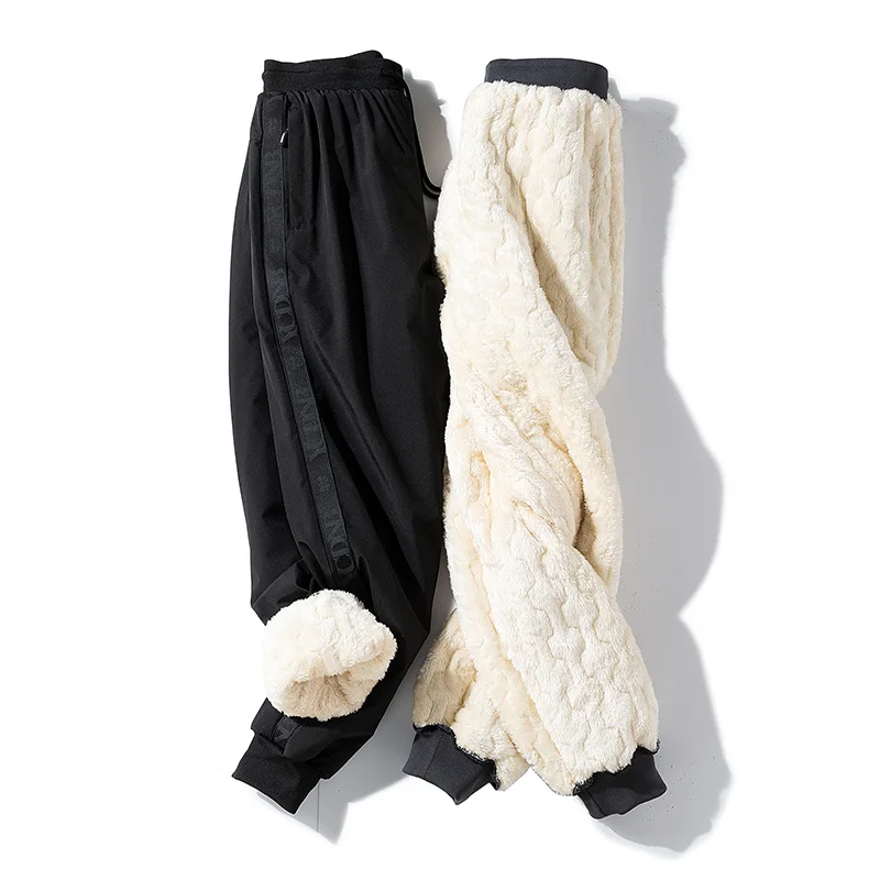 

New Winter Pants Men Thick Sweatpants Casual Drawstring Trousers Men Fleece Pants Warm Velvet Ankle-Tied Pants Fur Lined K570