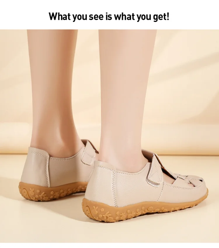 Neue geflochtene Riemchensandalen für Damen, atmungsaktive Loafer-Schuhe mit Aussparungen, lässige flache Lederschuhe für Damen – Detail 13