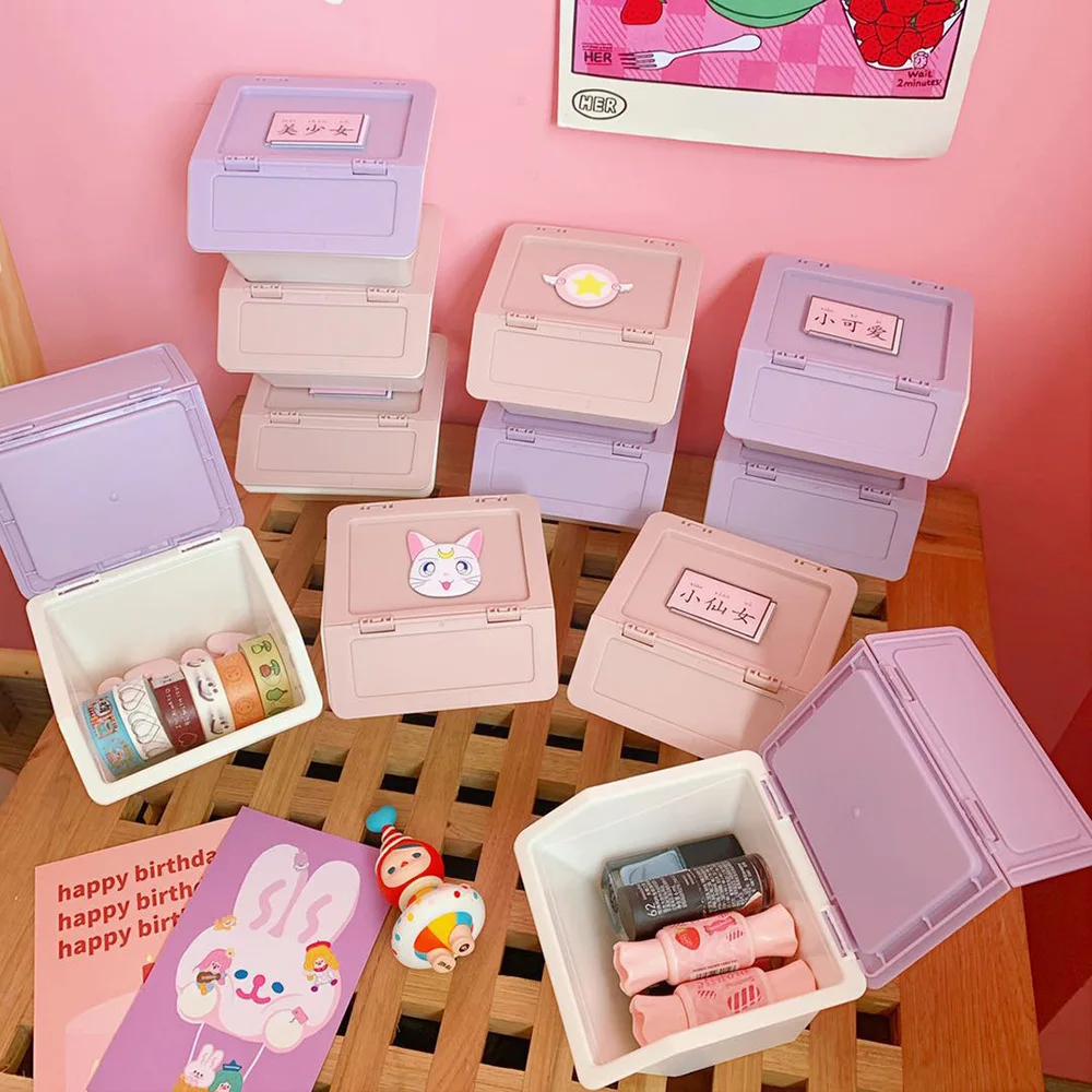 Ins Korean Pink Mini Stationary Organizer making tape stickers trinkets hairpins storage box student desk organizer accessories stationery organizer,stationery storage box