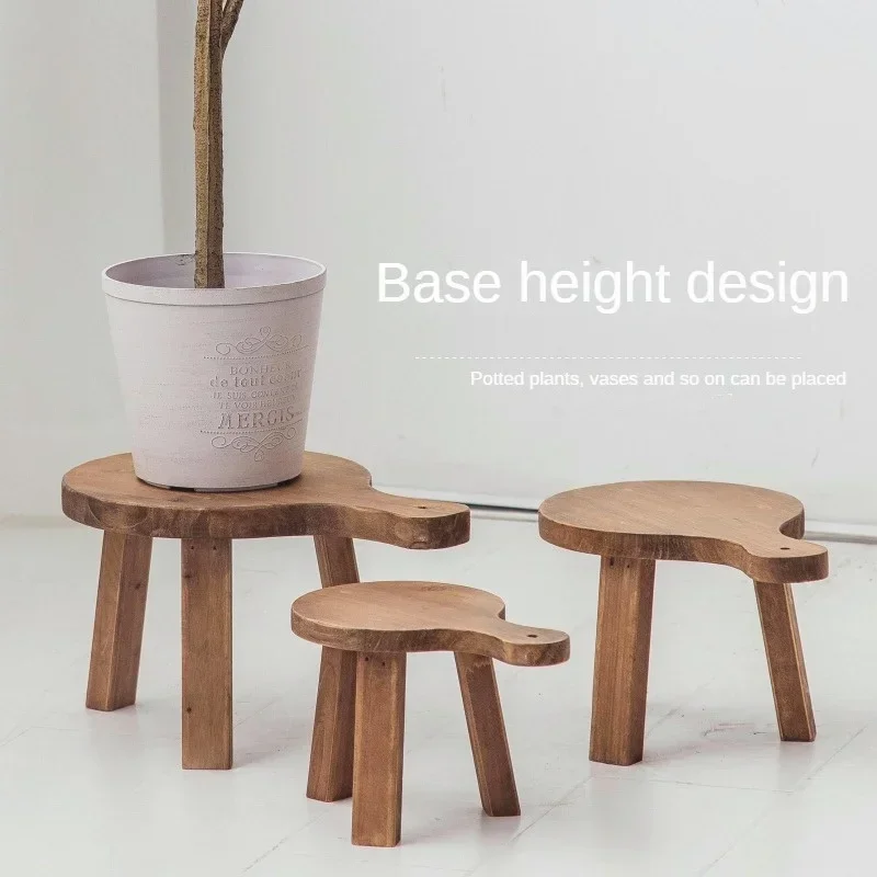 Simple Ground Flowers Wooden Tray Round Solid Wood Plant Stand Indoor Large Planter Holder Mobile Flowerpot Stand