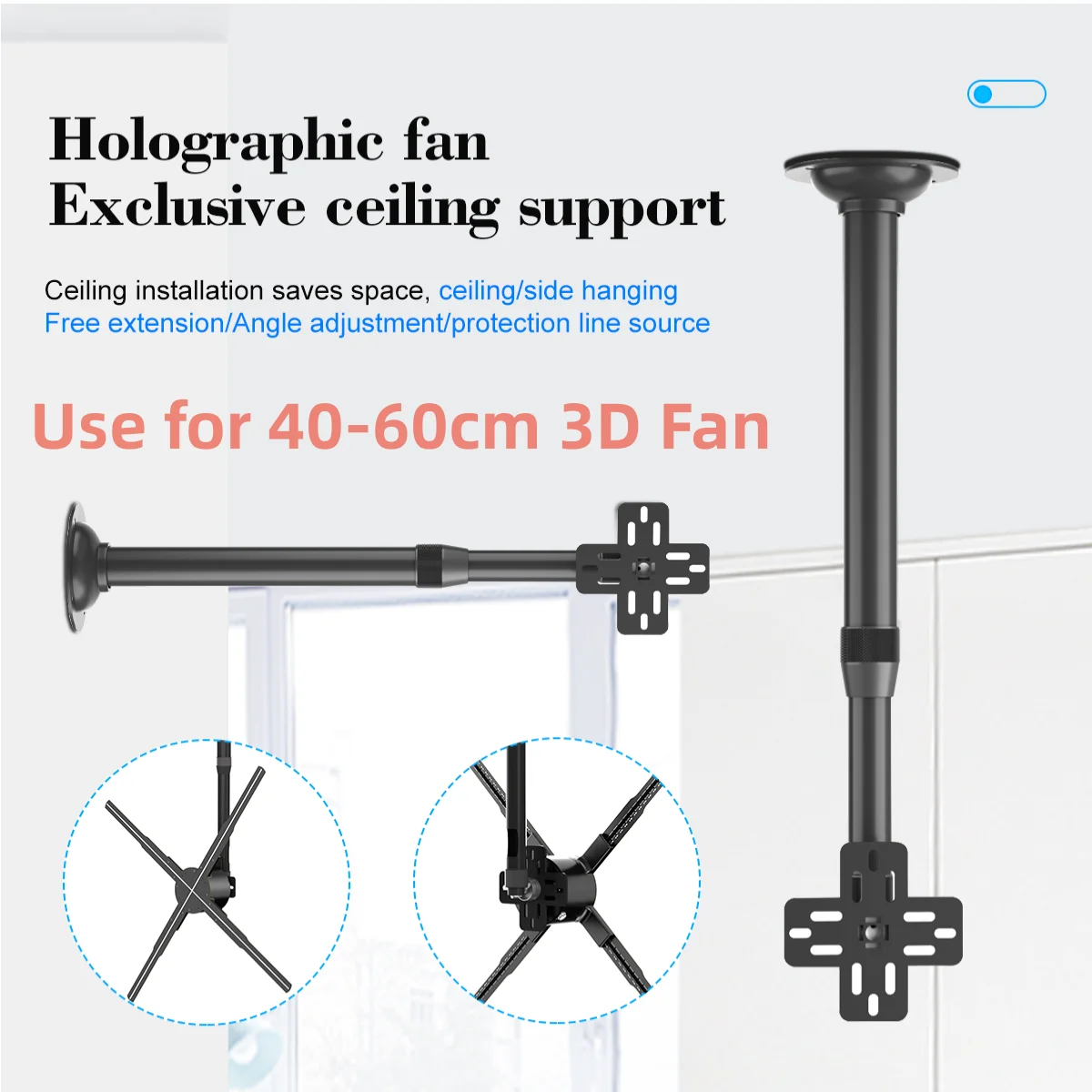 thumbnail image 2 of Universal Tripod Stand For 3D Hologram Projector Fans - Adjustable Height 31.5-70.9in, Fits 42cm To 100cm All Models 2 of 11