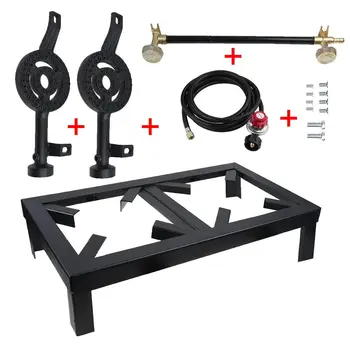 Cast Iron Double Burner Portable Outdoor Camp Stove Propane Gas LPG BBQ Cooker 6