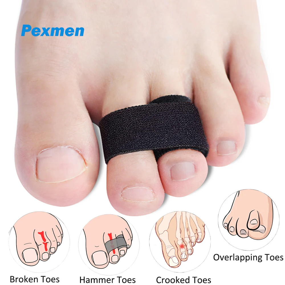 Pexmen 1/2/5/10Pcs Hammer Toe Straightener Hammertoe Splints Toe Cushioned for Broken Crooked and Overlapping Toes Black pexmen 1 2 5 10pcs finger buddy wraps broken jammed swollen finger or dislocated joint finger splints hammer toe straightener