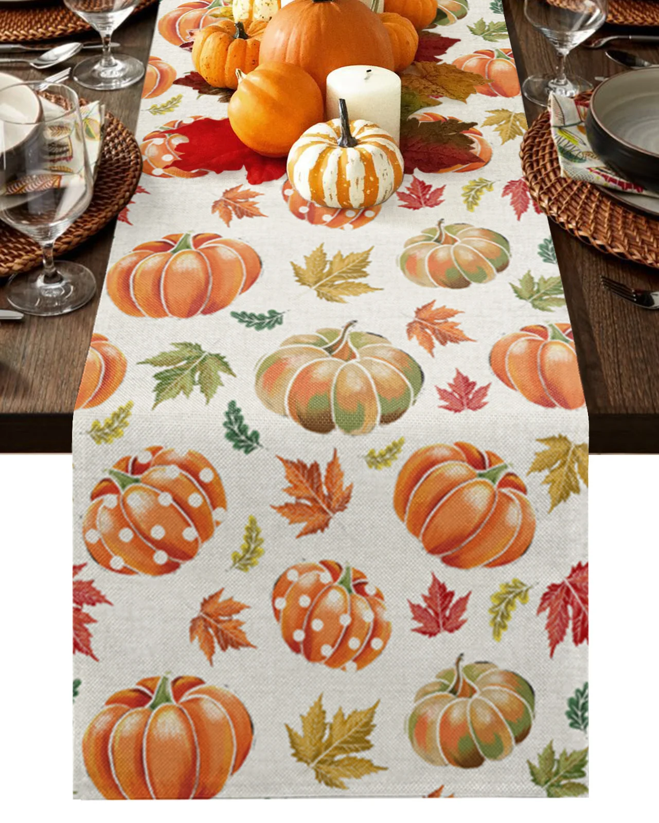 

Thanksgiving Autumn Watercolor Pumpkin Table Runner Home Wedding Table Flag Mat Table Centerpieces Decoration Party Tablecloth