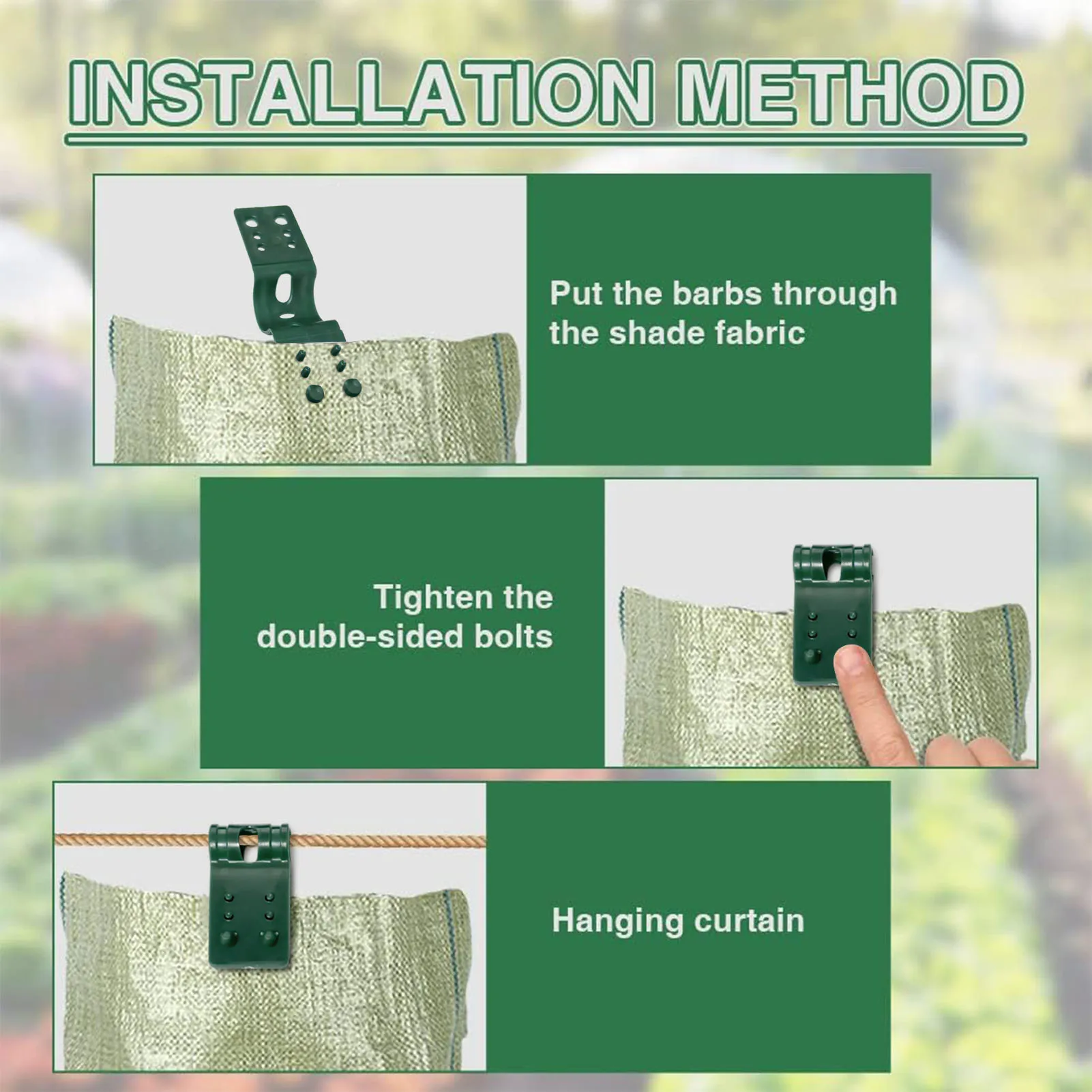 100 Clip In Plastica Per Teli Ombreggianti E Reti - Fissaggio Rapido Con Occhiello - 3,8x5,5 Cm - Per Giardino, Piante E Piscina