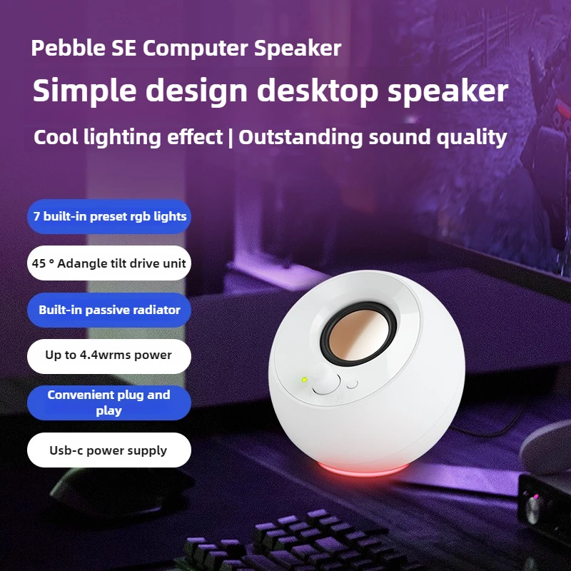 Creative Pebble SE Desktop Speaker Portable USB-C Multimedia Laptop Wired Mini Speaker with RGB Lighting PC Accessories Gift