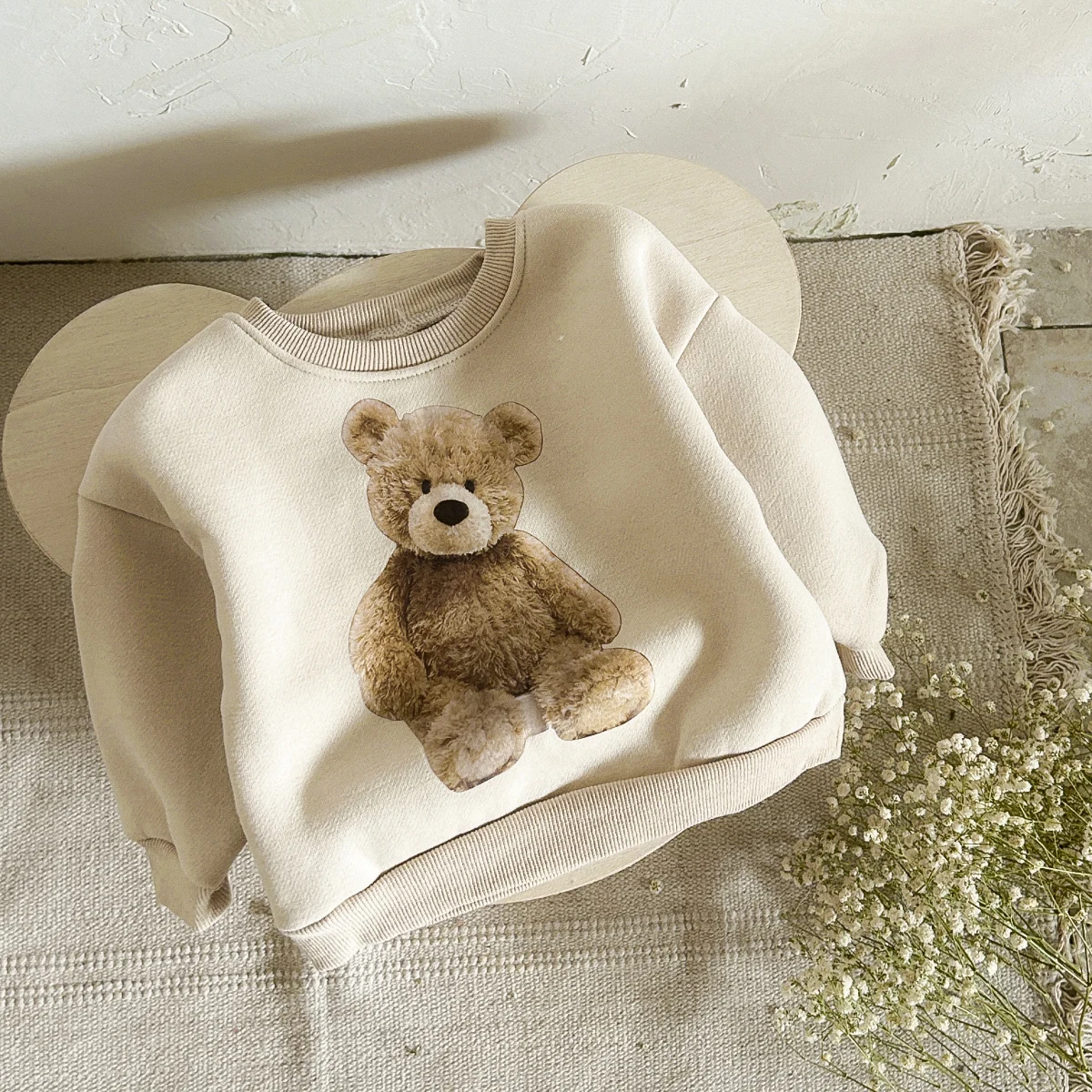 Autumn Winter Baby Clothes Cute Bear Print Casual Wear Top Sweater Thick Girls Boys Pullover Tops Soft Comfortable