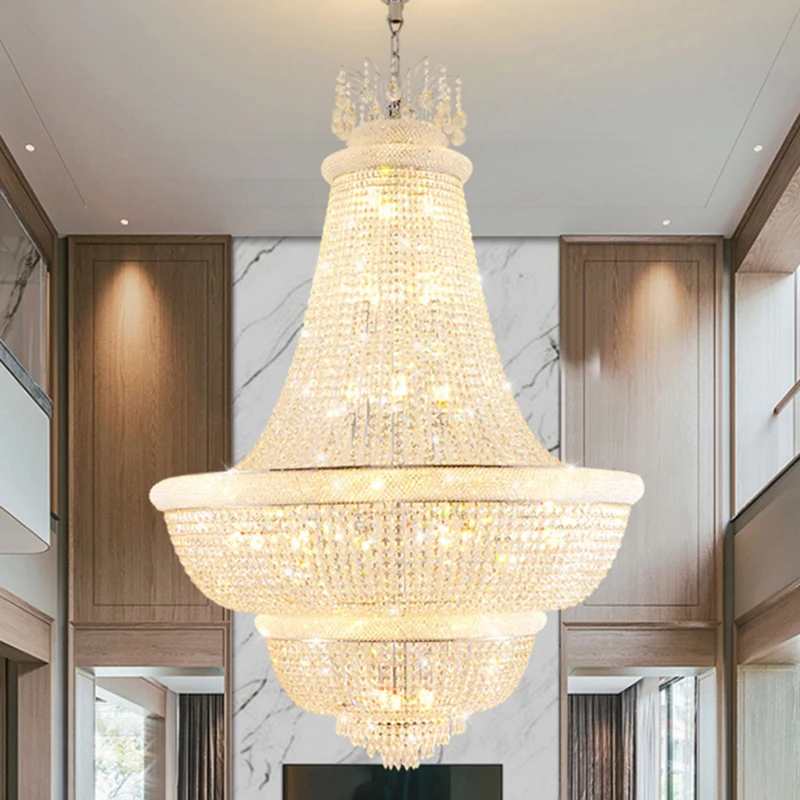 

Romantic K9 Crystal Chandelier Lights Fixture American Modern Luxury Chandelier European Home Villa Stair Hall Lobby Droplight