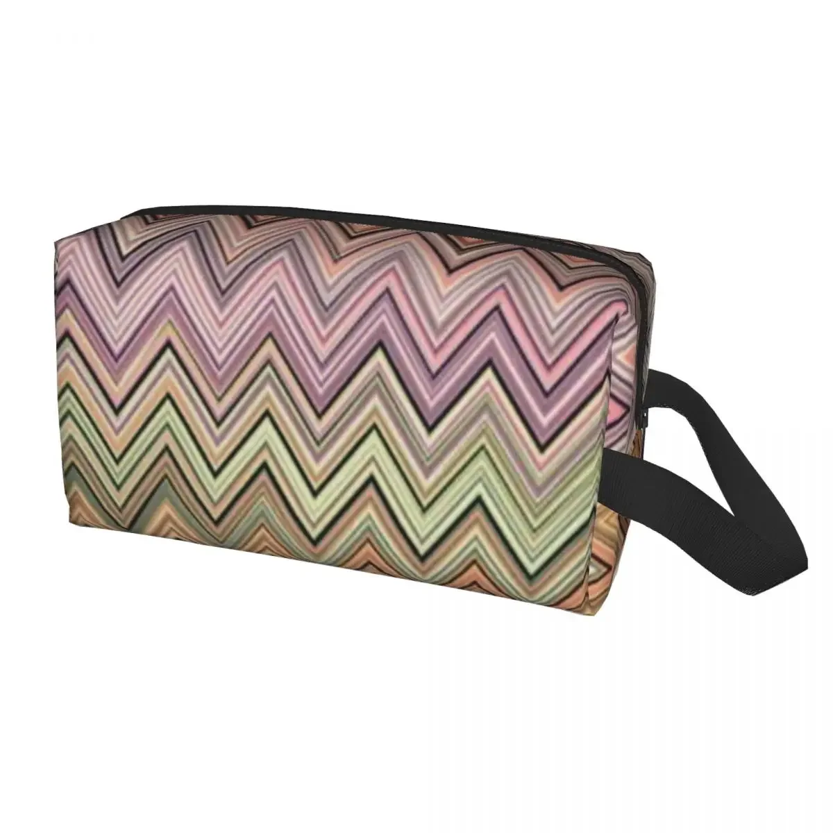 

Travel Boho Vintage Contemporary Zig Zag Toiletry Bag Fashion Modern Cosmetic Makeup Organizer for Beauty Storage Dopp Kit Case