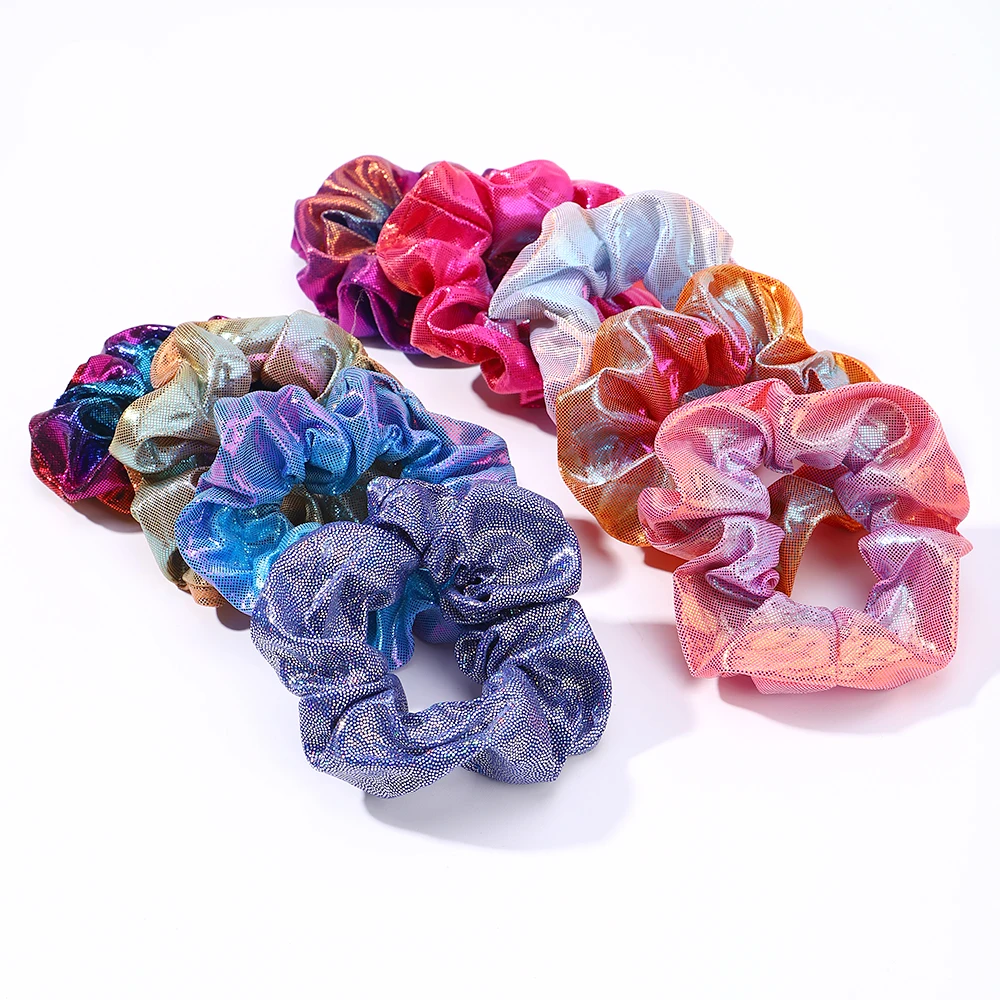 1 pz Elastici sfumati Fasce per capelli Scrunchies Elastici per capelli per le donne Ragazze Glitter Laser Arcobaleno Porta coda di cavallo Accessori per capelli - immagine 5