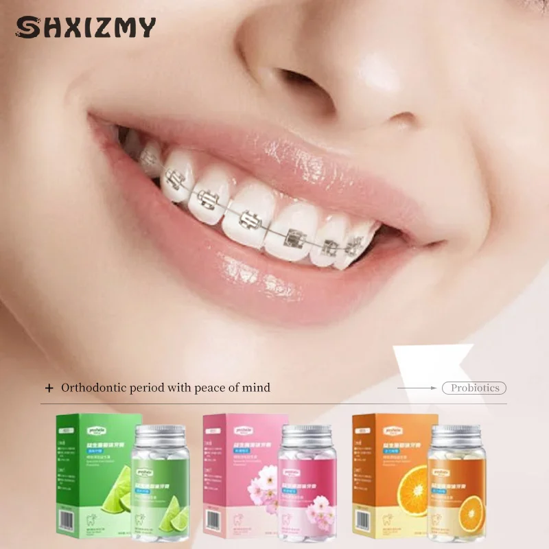 30 Capsules Probiotic Solid Toothpaste Clean Oral Fresh Breath Chewable Travel Portable Mouthwash Tablets Brightening Teeth Care