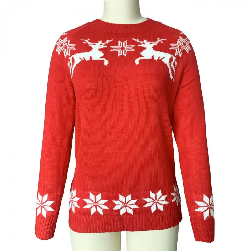 

Winter Christmas Sweater New Partial Jacquard Women's Knitted Long Sleeve Top