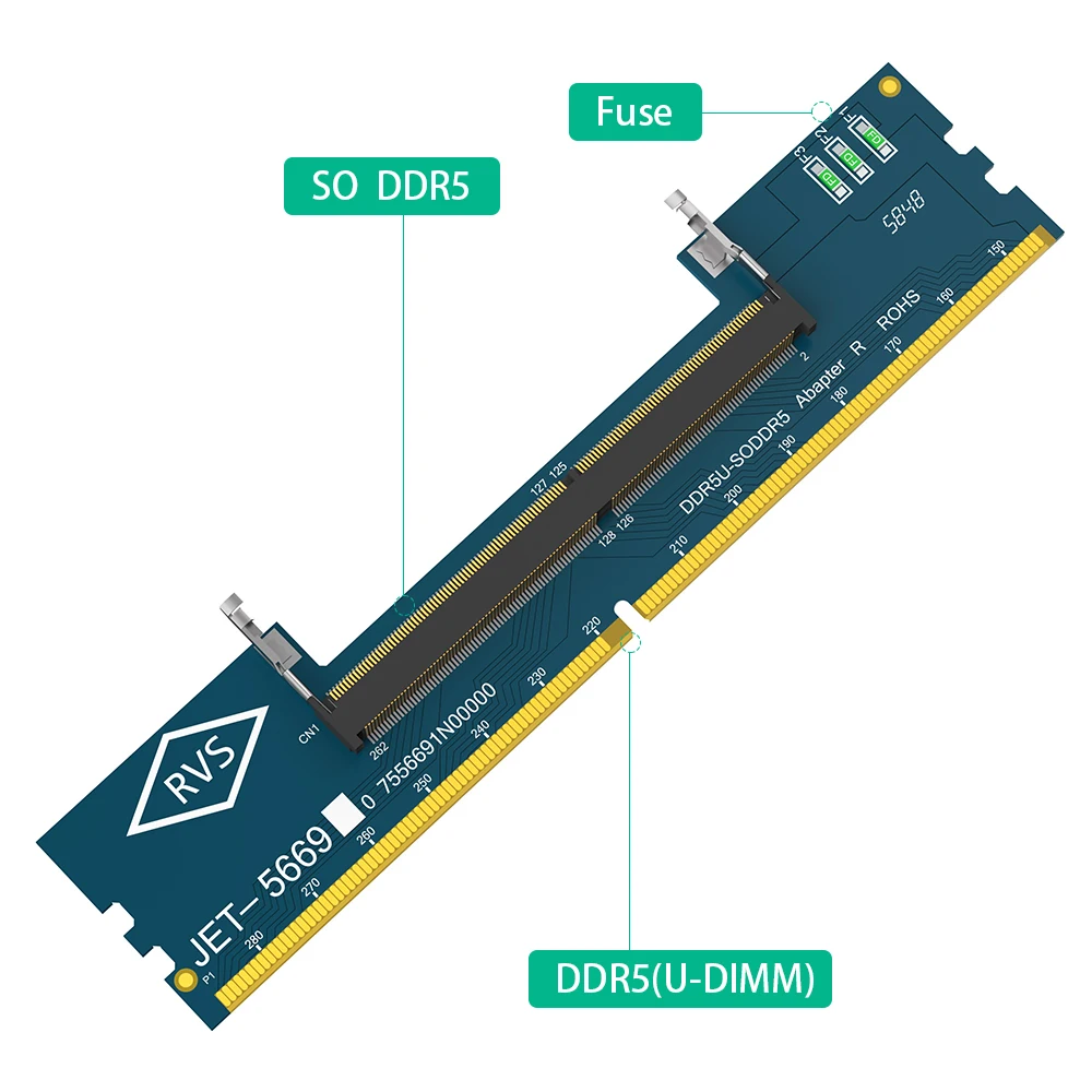 2PCS 노트북 DDR5 RAM-SO DDR5 U-DIMM 데스크탑 어댑터 카드 메모리 테스터 SO DDR5-DDR5 U-DIMM 변환기 6층 PCB 디자인