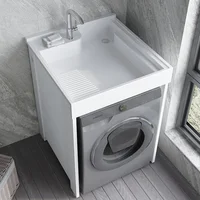 Balcony One Piece Laundry Sink With Scrub Board Tumbler Washer Cabinet 1