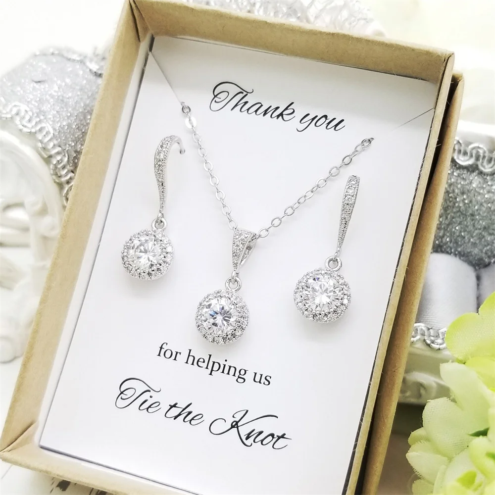 

Элегантные Круглые фианиты с кристаллами, серьги-подвески и ожерелье, набор украшений для подружки невесты, подарок