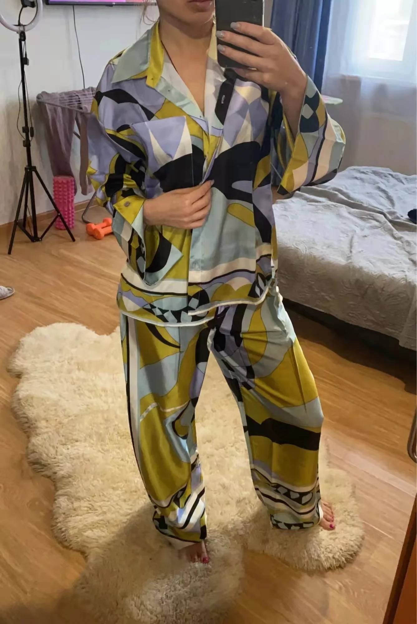 Fashion Women's Print Pajama Set 2 Pieces with Pants Spring Ladies Sleepwear Long Sleeve Pijama Suit Can Be Wear Outside 2024