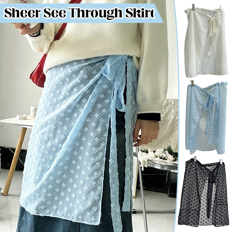 Sheer Shirt Extenders Women Lace Up Stackeds Wearing Skirt Butt Covering Skirt Layering Fake Hem  Skirt Sexy Apron Wrap Skirt tank tops american flag fake two piece tank top in multicolor size l xl