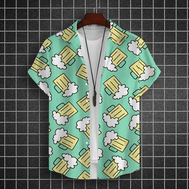 Hawaiian Shirt For Men 3d Beer Printed Short Sleeve Shirts Party Tees Summer Casual Tops Loose Oversized Clothing
