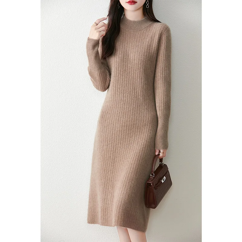 chinese dress ladies Contrast Color Long Sleeves Bodycon Ruffled Dress, Burgundy / M
