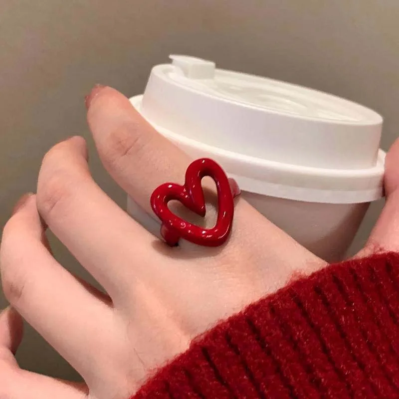 2025 Korean Colorful Enamel Heart Open Rings for Women Girls Fashion Creative Funny Adjustable Finger Ring Y2K Jewelry Gifts 4