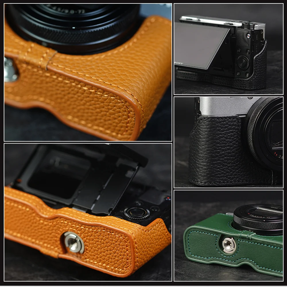 DSC-RX100M6 가죽 하프 카메라 케이스, 카메라 가방 커버, 사진 숄더 스트랩
