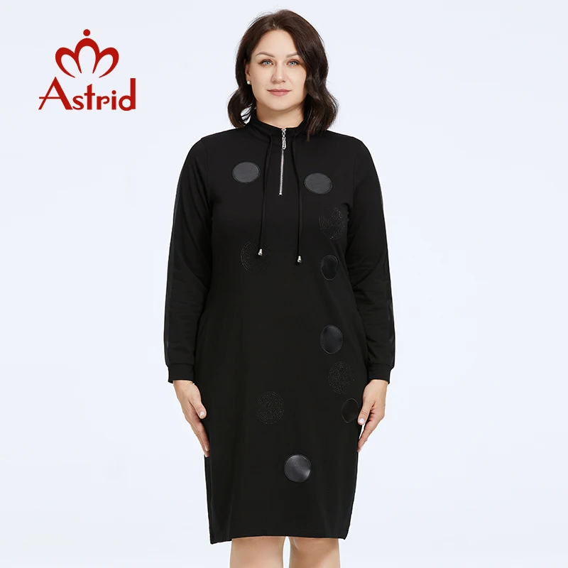 Astrid Women's Dresses 2023 Casual Plus Size Dress Fashion Diamonds Loose Ladies Midi Dresses Long Sleeve Office Female Clothing