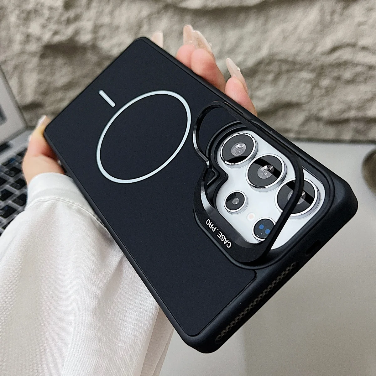 Silicone Shockproof Camera Lens Bracket Phone Case with Magnetic Stand Holder