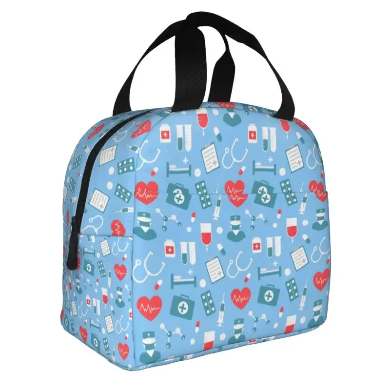 

Nursing Pattern Thermal Insulated Lunch Bags Women Health Care Nurse Resuable Tote for School Storage Food Box