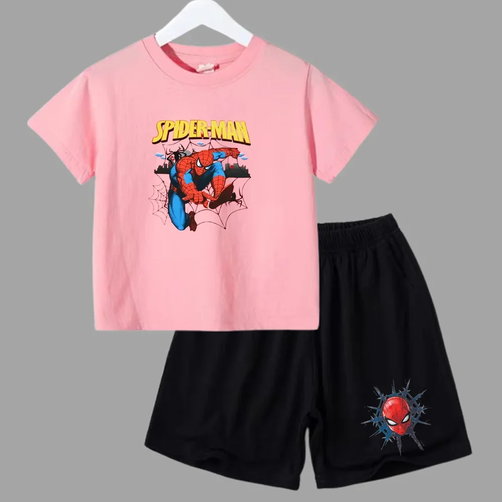 thumbnail image 1 of Conjunto de 2 piezas de camiseta y pantalones cortos deportivos para niños de Marvel Spider-Man, conjunto de verano para bebés de 3 a 12 años, ropa de marca de dibujos animados para niños, 1 of 5