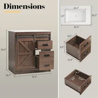 31 Inch Farmhouse Sliding Barn Door Bathroom Sink with Sink Combination, Drawers and Metal Handles 2