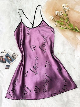 فستان نوم نسائي من الحرير الجليدي برقبة على شكل حرف U ، فساتين قصيرة مثيرة ، بيجامة عارية الظهر ، طبعة رقيقة جيدة التهوية ، صيف ، جديد 2