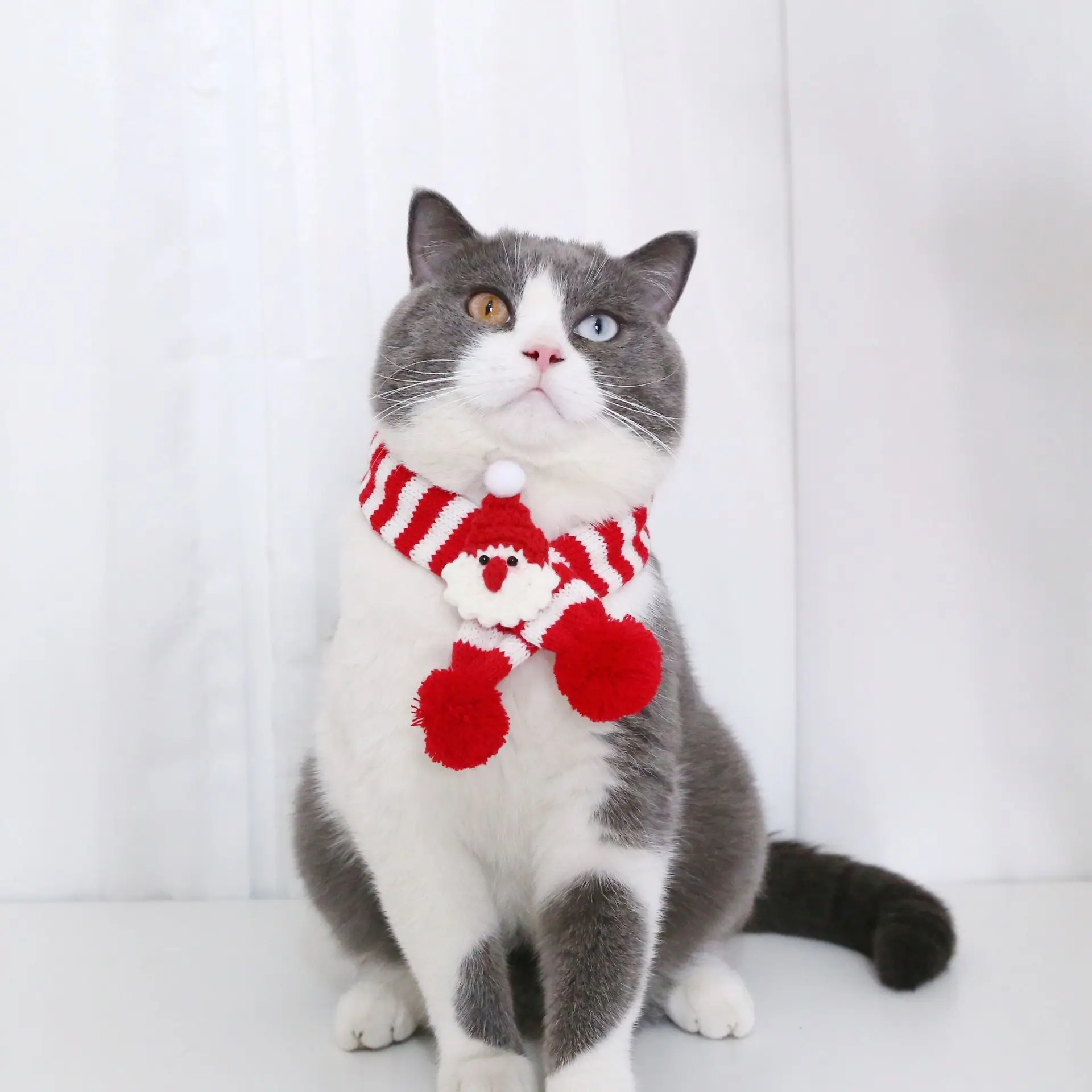 pet cat dog christmas plush santa hat cloak scarf dog pets xmas kitten puppy caps collar velvet clothing clothes cosplay costume Cute Santa Pet Xmas Costume Accessories Striped Knit Christmas Tree Scarf for Puppy Dog Adjustable Wool Cat Scarf Warm Neckwear