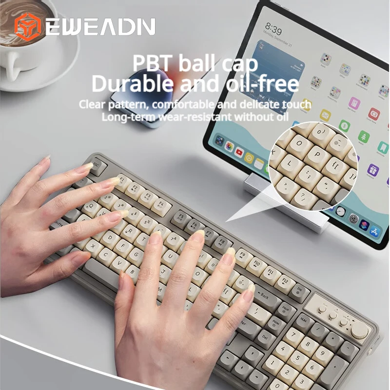 EWEADN V1 스타일리쉬 3-모드 무선 콤보 백라이트 저소음 키보드 마우스 인체공학적 데스크탑 키트