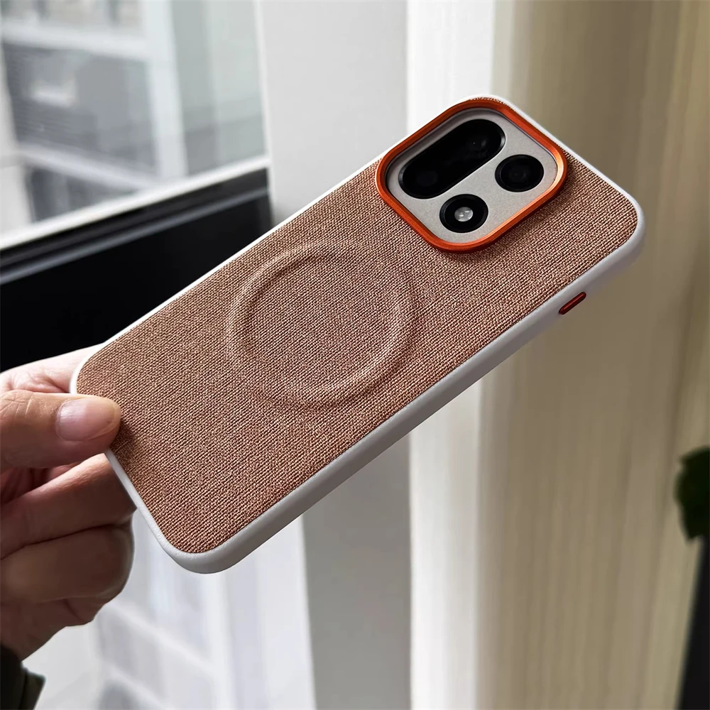Luxury Magnetic PU Leather Cloth Texture Bumper Case with Wireless Charging Cover