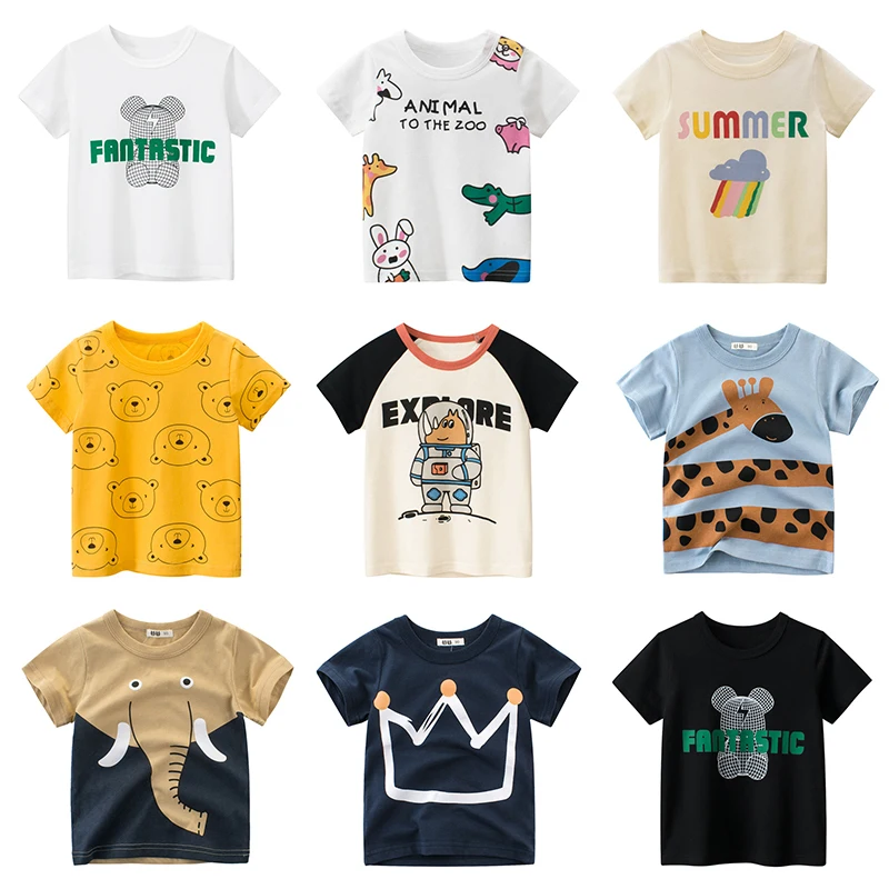 T Shirt Cartoon Animals Baby Kids Boys Girls Children Cotton Short Sleeves Summer Clothing Lion Monkey Print Tee Red Car Toddler