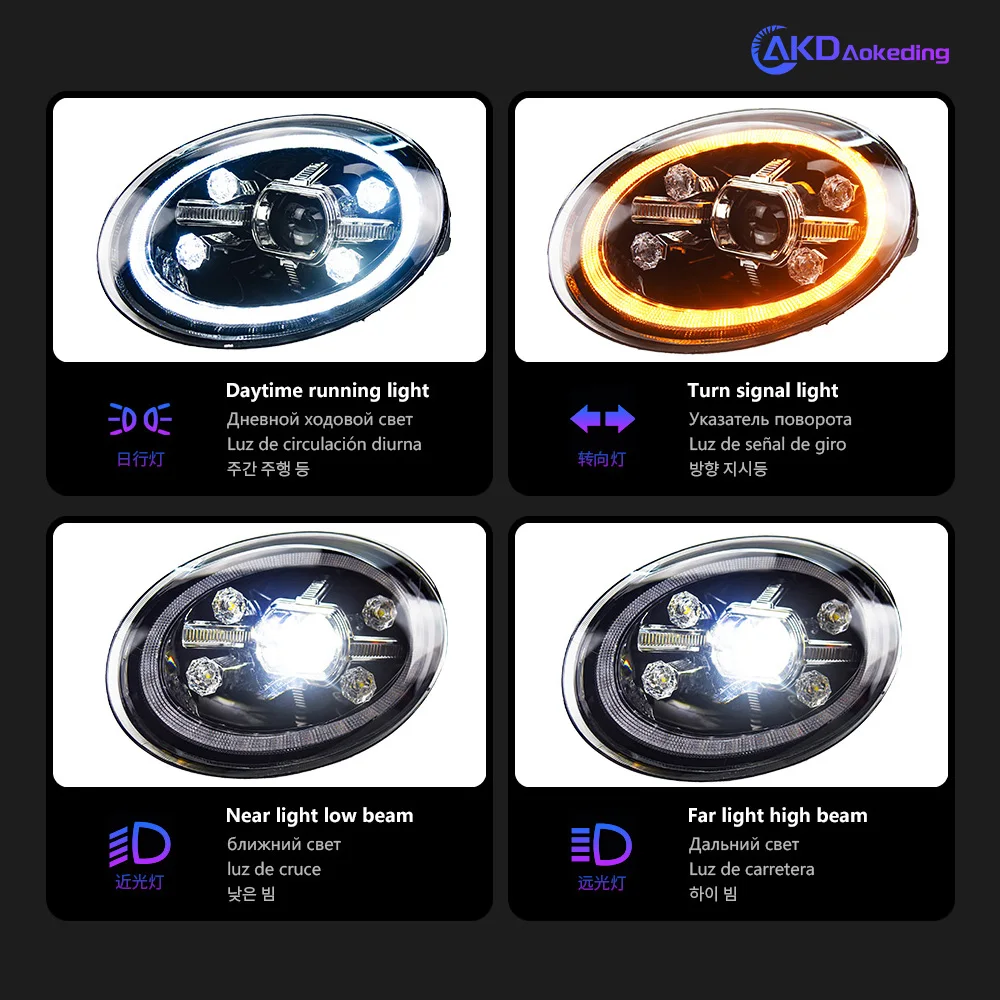 VW 딱정벌레 헤드라이트용 자동차 조명, 2013-2021 딱정벌레 헤드 램프, Drl 프로젝터 렌즈, 자동차 액세서리