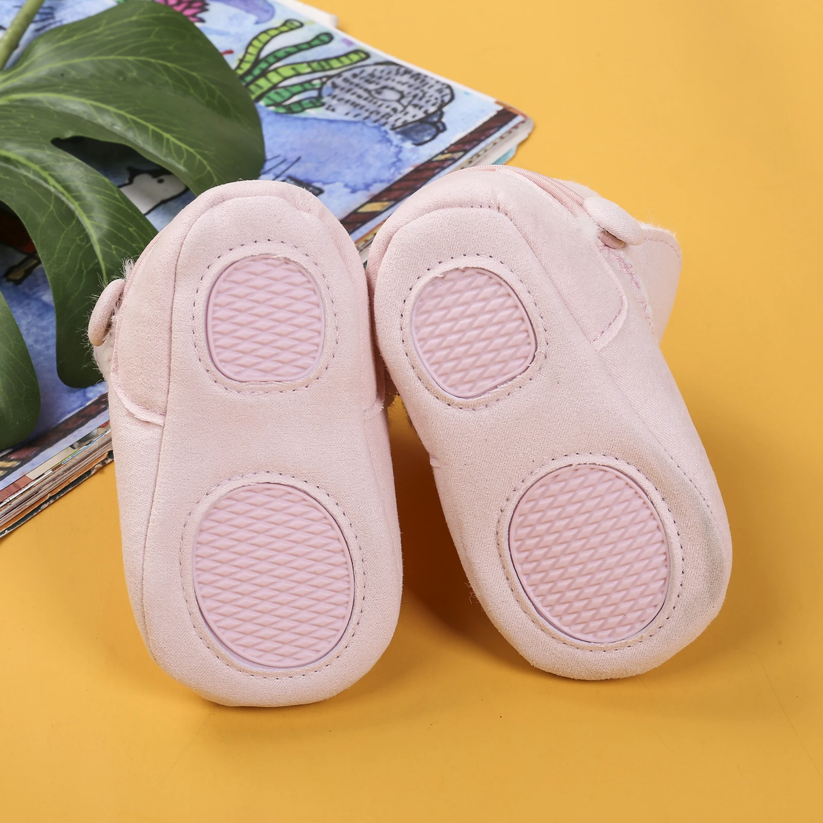 0-18M Infant Newborn Baby Girl Winter Snow Boot, Solid Color Fleece Lining Thick Boot with Nonslip Rubber Sole