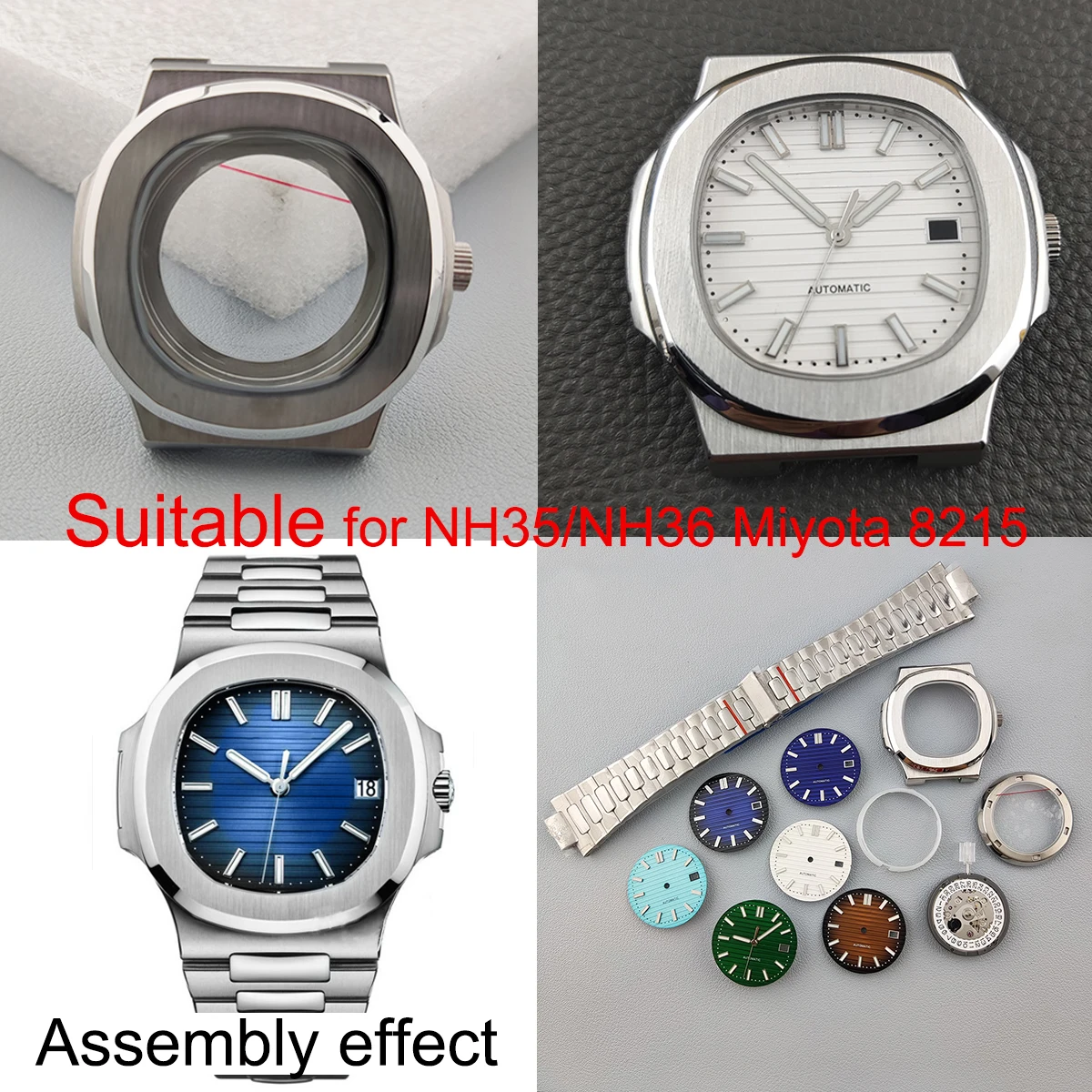 

41mm NH35 Dail NH35 Case Super Luminous Dial With S Dial Hands Stainless Steel For NH36 Miyota8215 Movement Watch Accessories