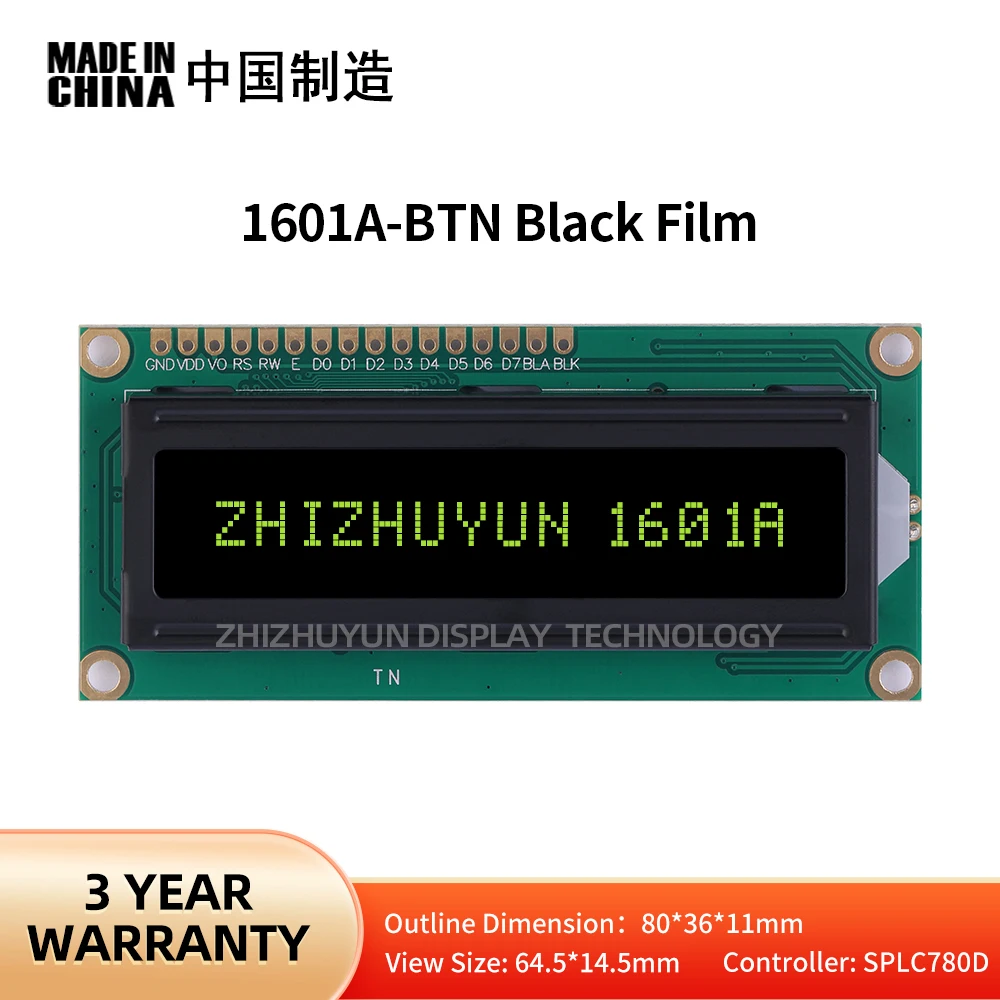 

Lcd Module 1601A English LCD/LCM Display Screen BTN Black Film Yellow Characters Character Display LCD Module