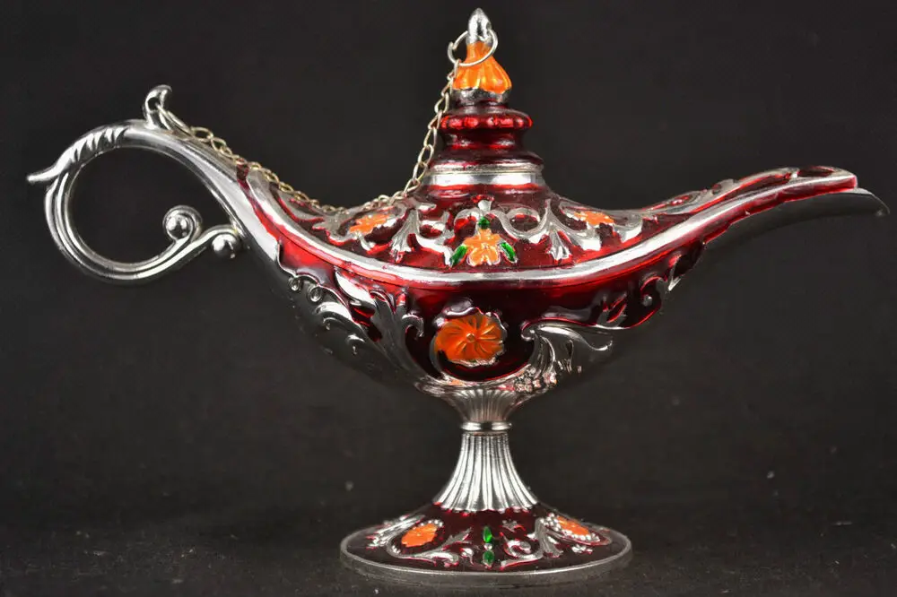 Vecchia Lampada Latina Cinese Miao Argento Rosso Cloisonne Intagliato Fiore E Foglia