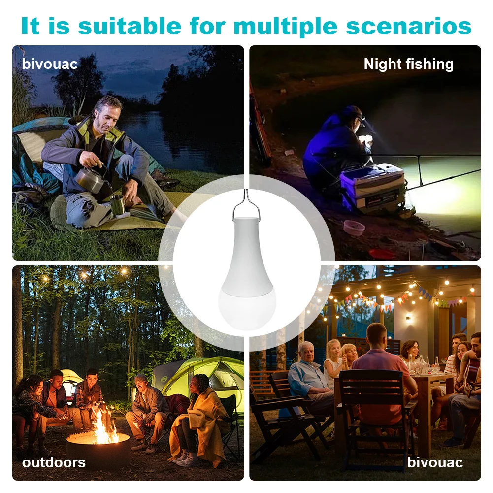 Type C Rechargeable Light Bulbs 1500mAh/2600mAh Hanging LED Light Bulb with Hook Hanging Tent for Camping Hiking Emergency