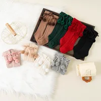 Autumn Winter Baby Girls Cherry Ball Knee High Socks Toddler Tube Princess Sock For Kids Knitted Socken Leg Warmer For 0-5Years 4