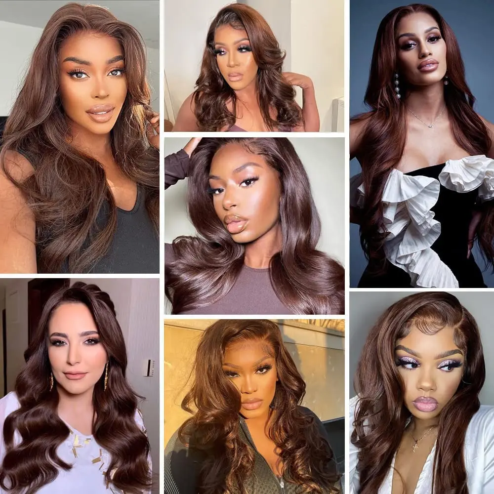 Chocolate Brown 13x6 HD Lace Front Human Hair Wigs For Women Brazilian Body Wave 13x4 360 Full Lace Frontal Wigs 100% Human Hair - Image 4