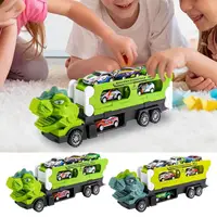 Dinosaur Transport Truck Animal Transport Vehicles Dinosaur Toys Foldable Sliding Dinosaur Truck With 6 Car For Toddler Boy Toys 2